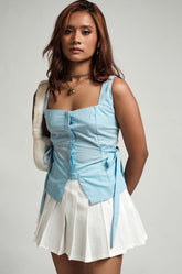 Tie Detailed Square Neck Top - Blue